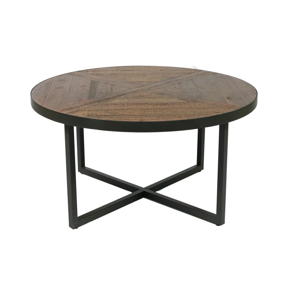 Wallace & Bay - Foley Rustic Wood and Black 36in Coffee Table with Round, Pieced Top And Metal Base - T510272 veiw 3