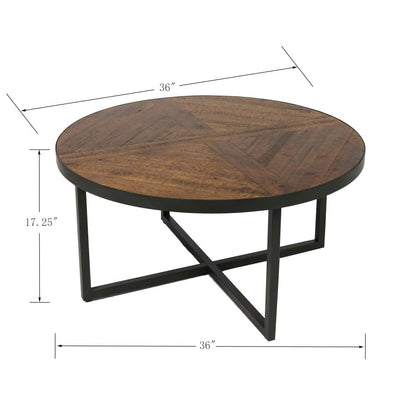 Wallace & Bay - Foley Rustic Wood and Black 36in Coffee Table with Round, Pieced Top And Metal Base - T510272 veiw 4
