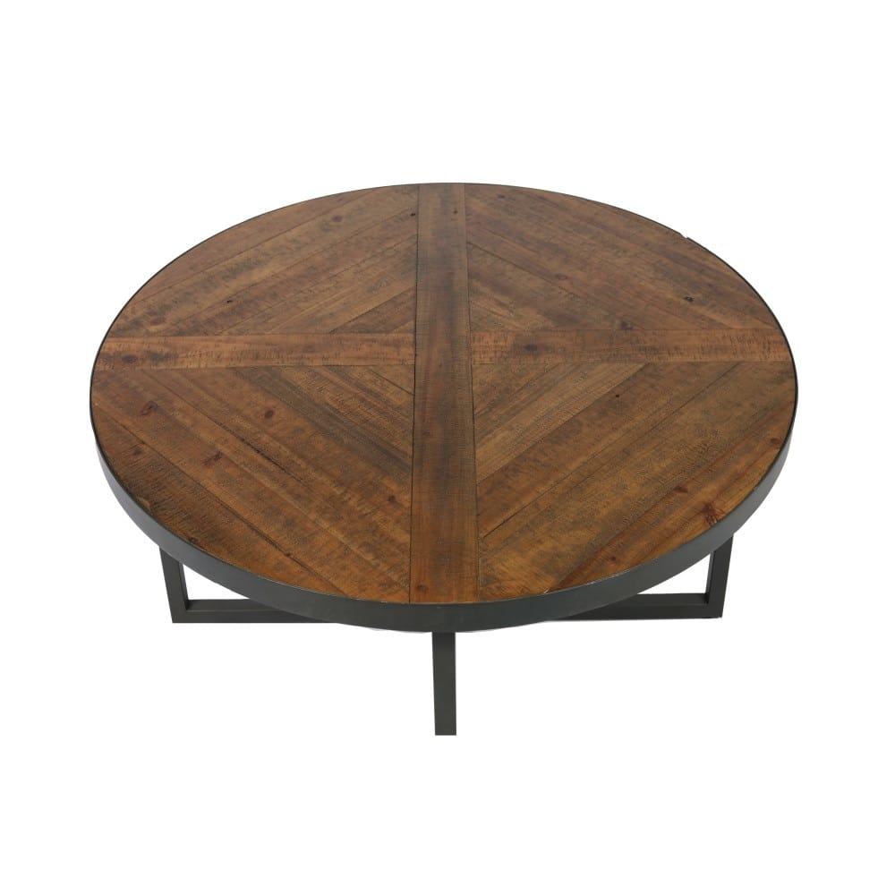 Wallace & Bay - Foley Rustic Wood and Black 36in Coffee Table with Round, Pieced Top And Metal Base - T510272 veiw 5