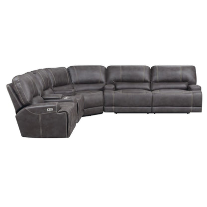 Wallace & Bay - Hansen Brown Bark Power Reclining Sectional with Faux Leather Upholstery, Dual Reclining Seats, And Pillow Arms - U60310 veiw 1