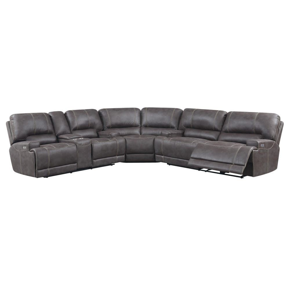 Wallace & Bay - Hansen Brown Bark Power Reclining Sectional with Faux Leather Upholstery, Dual Reclining Seats, And Pillow Arms - U60310 veiw 3