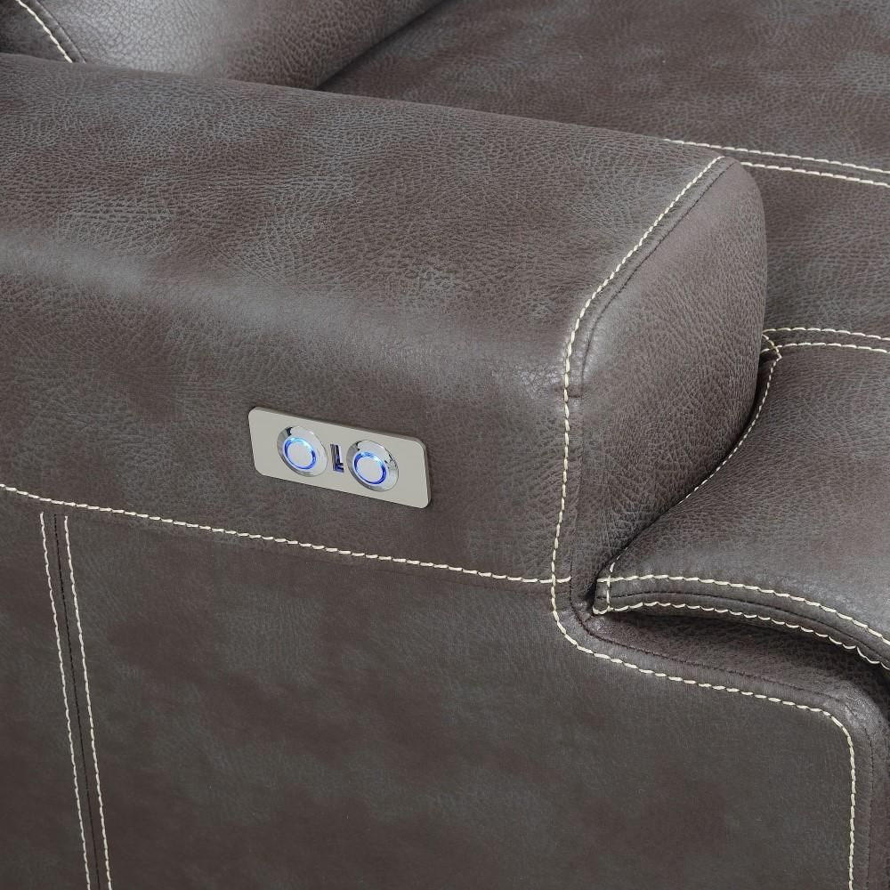 Wallace & Bay - Hansen Brown Bark Power Reclining Sectional with Faux Leather Upholstery, Dual Reclining Seats, And Pillow Arms - U60310 veiw 4