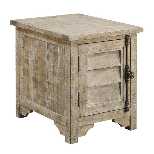 Wallace & Bay - Haynes Limestone Gray 20in End Table with Two Shelves, Plank-Style Top, And Louvered Door With Vintage Hardware - T510261 veiw 1