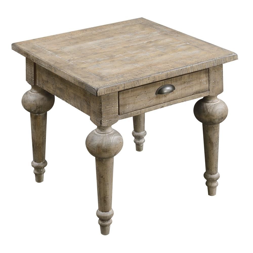 Wallace & Bay - Haynes Limestone Gray 24in Square End Table with One Drawer, Plank-Style Top, And Turned Legs - T510259 veiw 1