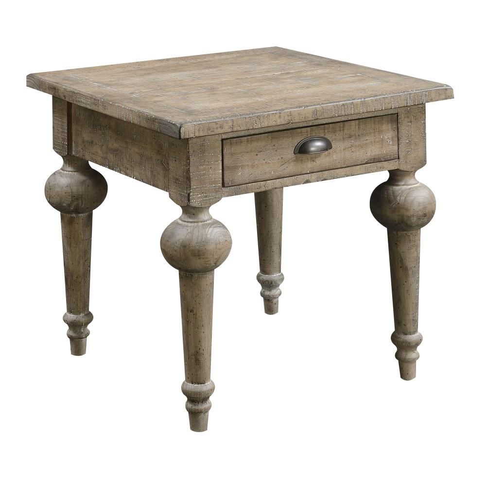 Wallace & Bay - Haynes Limestone Gray 24in Square End Table with One Drawer, Plank-Style Top, And Turned Legs - T510259 veiw 2