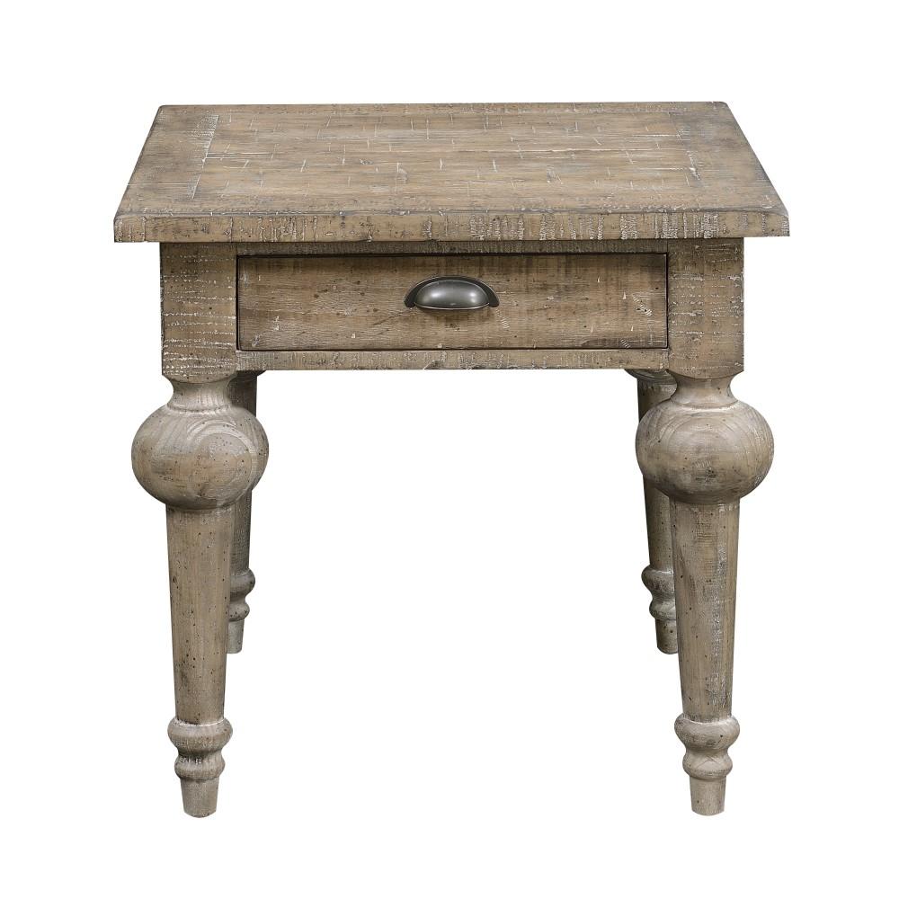Wallace & Bay - Haynes Limestone Gray 24in Square End Table with One Drawer, Plank-Style Top, And Turned Legs - T510259 veiw 4