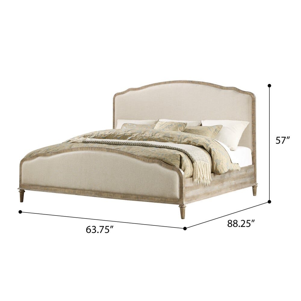 Wallace & Bay - Haynes Limestone Gray and Linen Queen Bed with Weathered Wood Framing And Curved, Upholstered Headboard And Footboard Panels - B510095 veiw 2