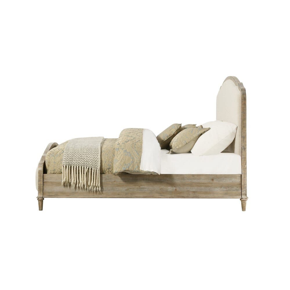 Wallace & Bay - Haynes Limestone Gray and Linen Queen Bed with Weathered Wood Framing And Curved, Upholstered Headboard And Footboard Panels - B510095 veiw 5