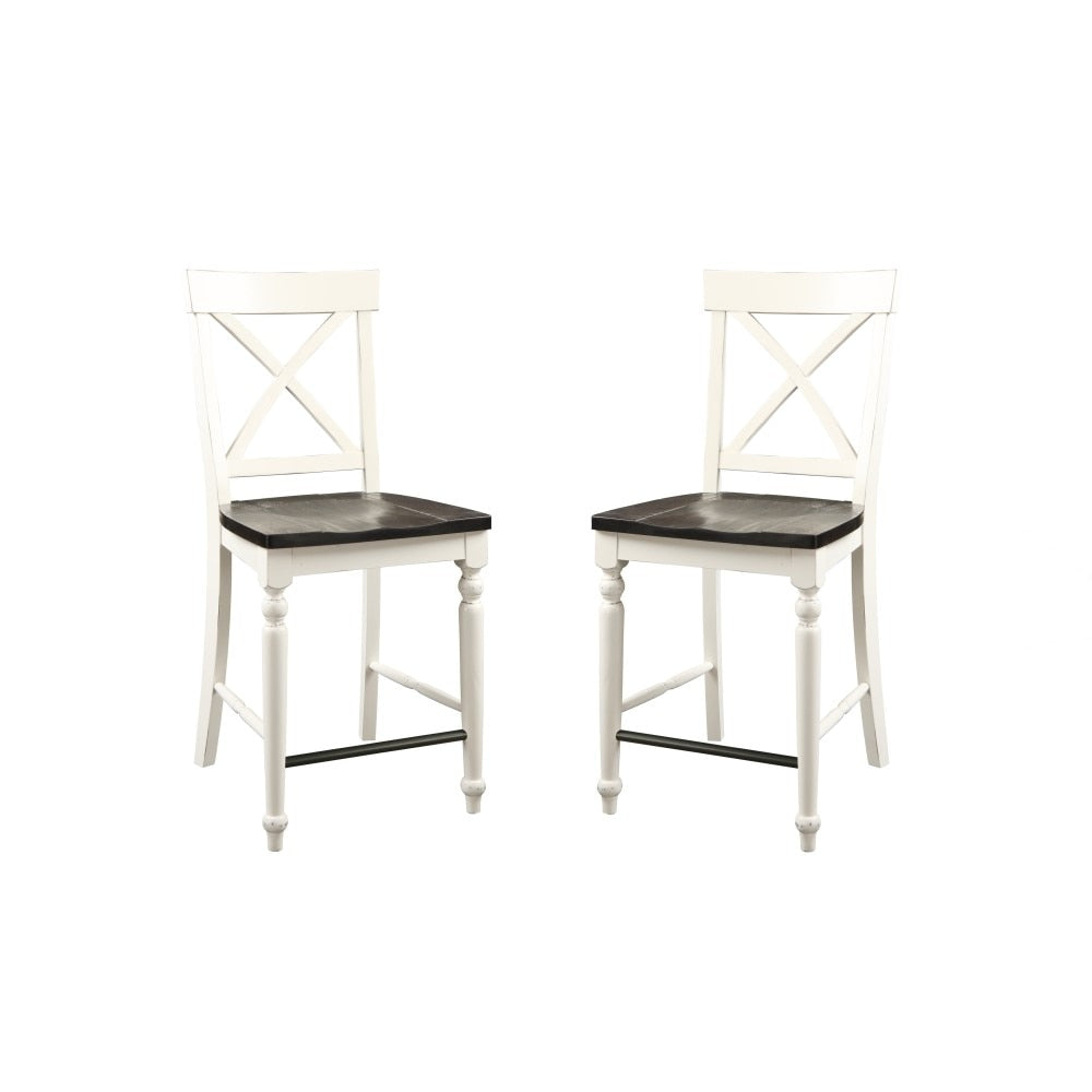Wallace & Bay - Maddox Dark Bark and Distressed White 24in Bar Stool with All-Wood Frame, X-Back, And Contrasting Seat (Set of 2) - D510045 veiw 1