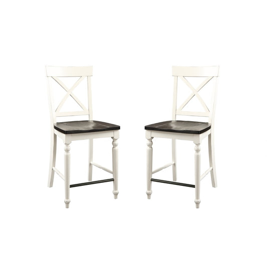 Wallace & Bay - Maddox Dark Bark and Distressed White 24in Bar Stool with All-Wood Frame, X-Back, And Contrasting Seat (Set of 2) - D510045 veiw 1