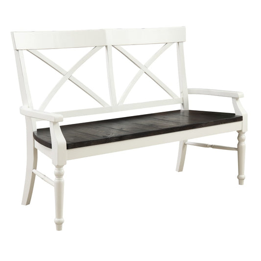 Wallace & Bay - Maddox Dark Bark and Distressed White Bench with Two-Tone Wood Finish And X-Back Bracing - D510189 veiw 1