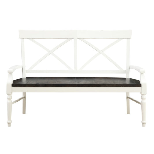 Wallace & Bay - Maddox Dark Bark and Distressed White Bench with Two-Tone Wood Finish And X-Back Bracing - D510189 veiw 2
