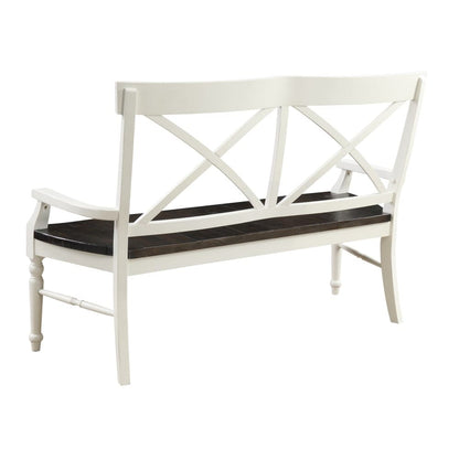 Wallace & Bay - Maddox Dark Bark and Distressed White Bench with Two-Tone Wood Finish And X-Back Bracing - D510189 veiw 3