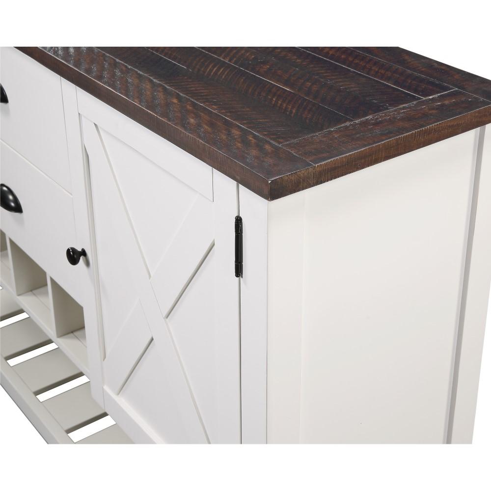 Wallace & Bay - Maddox Dark Bark and Distressed White Buffet with Plank-Style Top, Hidden Storage, And Open Shelf - D510190 veiw 3