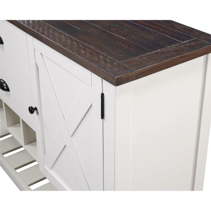 Wallace & Bay - Maddox Dark Bark and Distressed White Buffet with Plank-Style Top, Hidden Storage, And Open Shelf - D510190 veiw 3