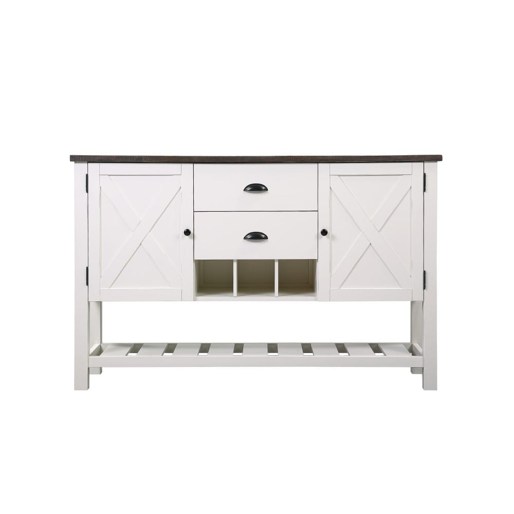 Wallace & Bay - Maddox Dark Bark and Distressed White Buffet with Plank-Style Top, Hidden Storage, And Open Shelf - D510190 veiw 4