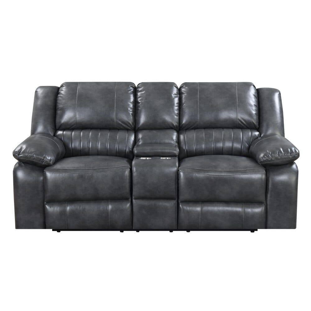 Wallace & Bay - Marshall Charcoal Gray Reclining Loveseat with Dual Recliners, Faux Leather Upholstery, And Pillow Top Back - U510454 veiw 3