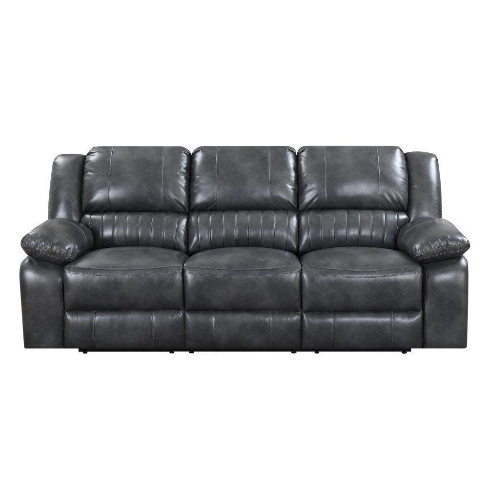 Wallace & Bay - Marshall Charcoal Gray 85in Reclining Sofa with Dual Recliners, Faux Leather Upholstery, And Pillow Top Back - U510452 veiw 3