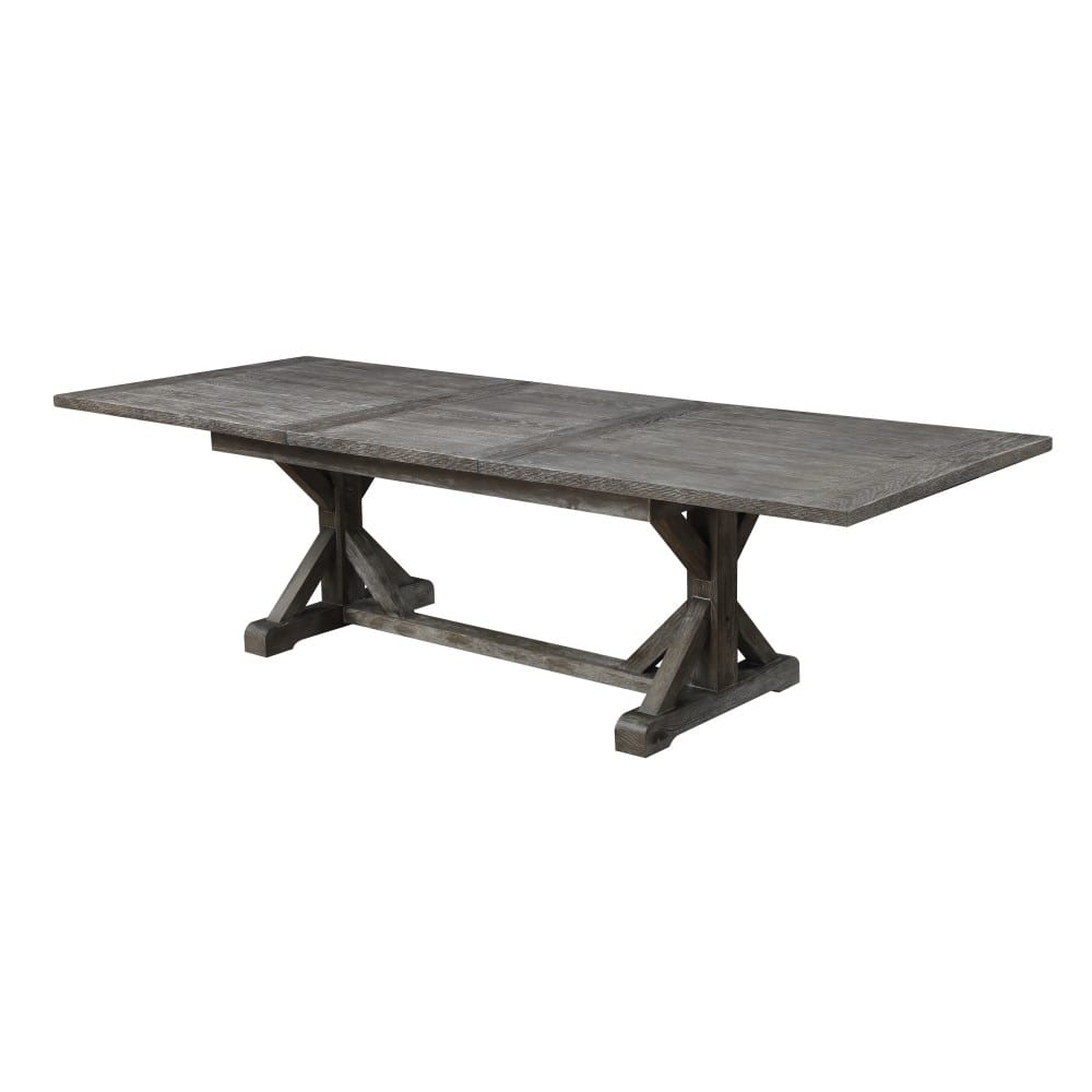 Wallace & Bay - Morris Rustic Charcoal Gray 84in Dining Table with Self-Storing Butterfly Extension Leaf And Farmhouse Trestle Base - D510157 veiw 1