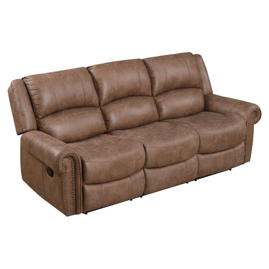 Wallace & Bay - Pruitt Weathered Brown 87in Reclining Sofa with Dual Recliners, Nailhead Trim, And Pillow Back - U510455 veiw 1