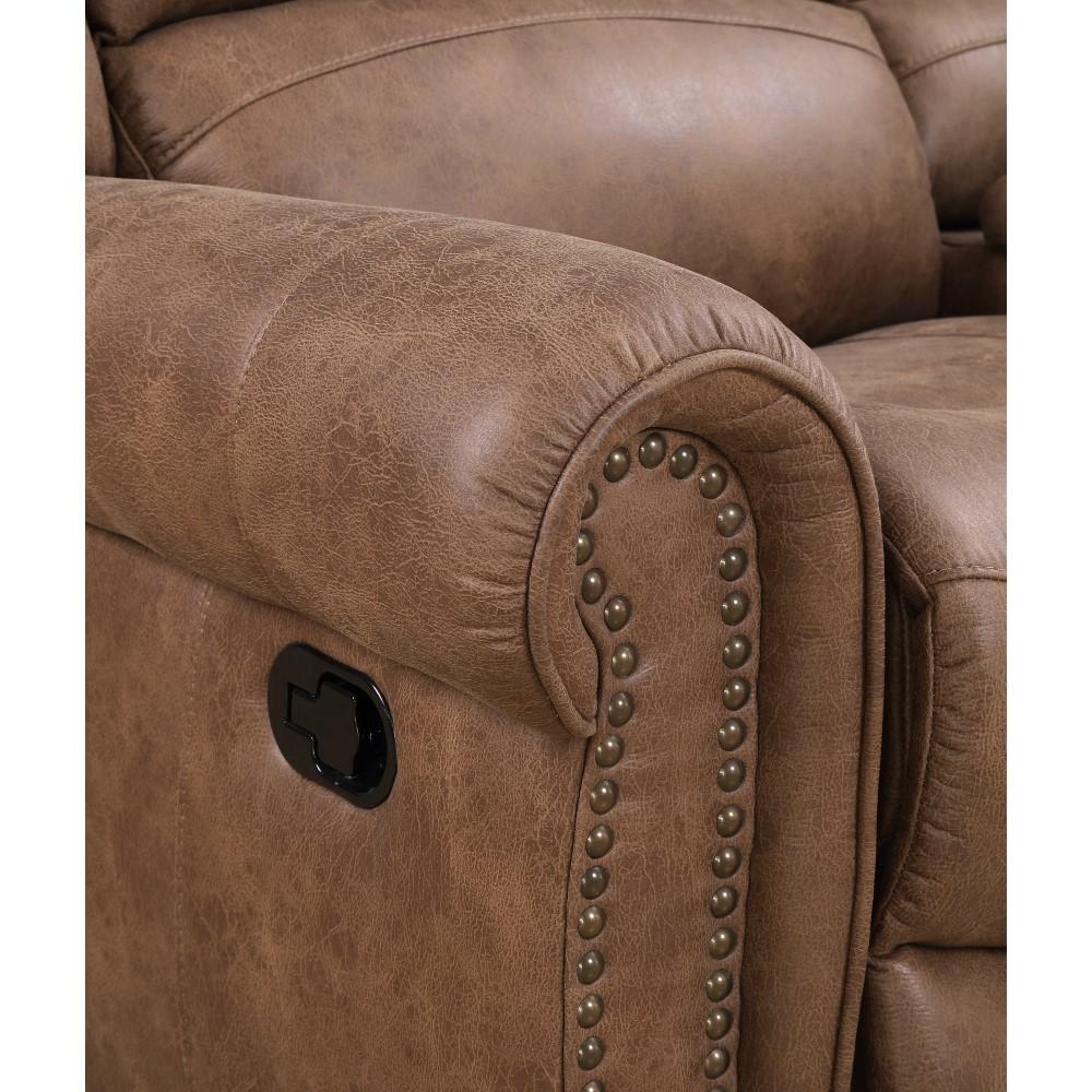 Wallace & Bay - Pruitt Weathered Brown 87in Reclining Sofa with Dual Recliners, Nailhead Trim, And Pillow Back - U510455 veiw 2