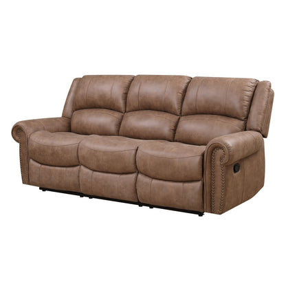 Wallace & Bay - Pruitt Weathered Brown 87in Reclining Sofa with Dual Recliners, Nailhead Trim, And Pillow Back - U510455 veiw 3