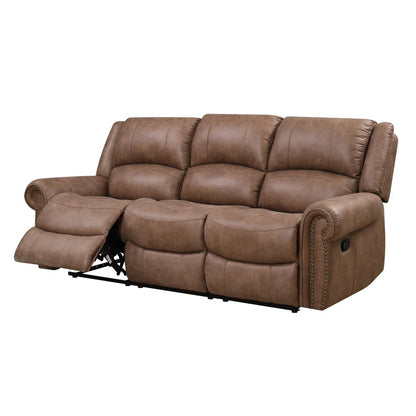 Wallace & Bay - Pruitt Weathered Brown 87in Reclining Sofa with Dual Recliners, Nailhead Trim, And Pillow Back - U510455 veiw 4