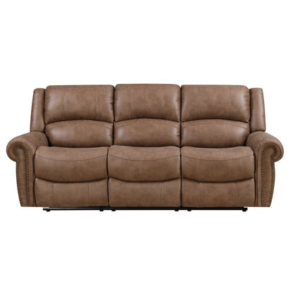 Wallace & Bay - Pruitt Weathered Brown 87in Reclining Sofa with Dual Recliners, Nailhead Trim, And Pillow Back - U510455 veiw 7
