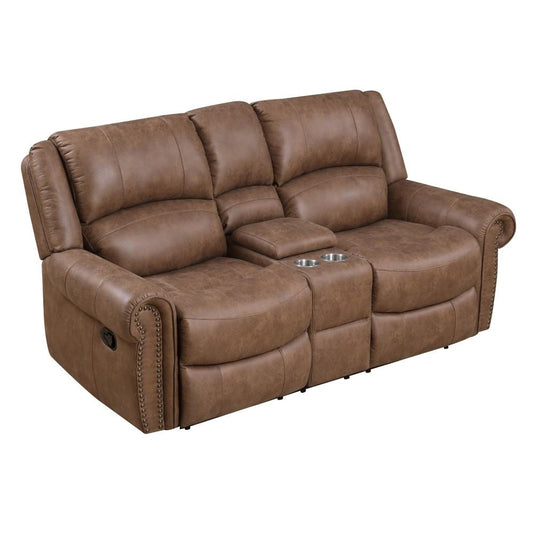Wallace & Bay - Pruitt Weathered Brown Reclining Loveseat with Dual Recliners, Center Storage, And Cupholders - U510458 veiw 1