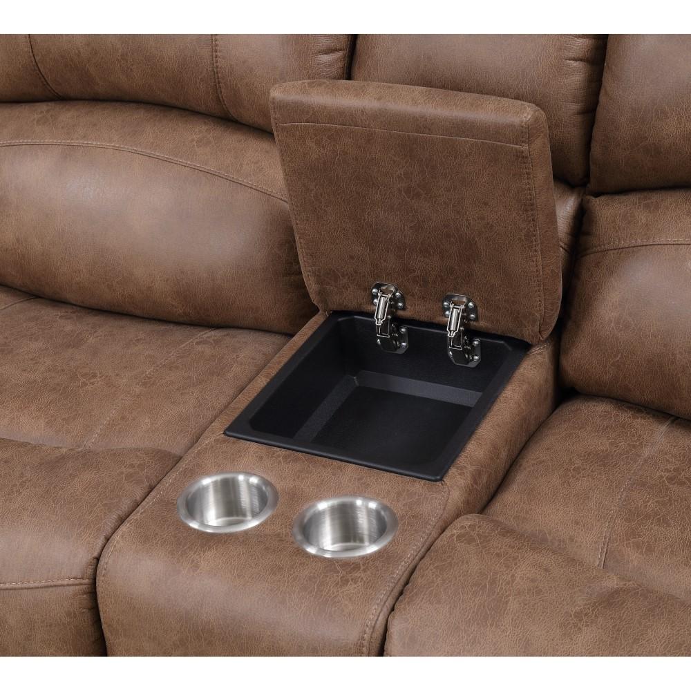 Wallace & Bay - Pruitt Weathered Brown Reclining Loveseat with Dual Recliners, Center Storage, And Cupholders - U510458 veiw 3