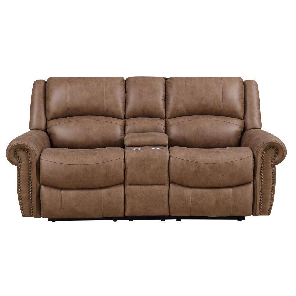 Wallace & Bay - Pruitt Weathered Brown Reclining Loveseat with Dual Recliners, Center Storage, And Cupholders - U510458 veiw 8