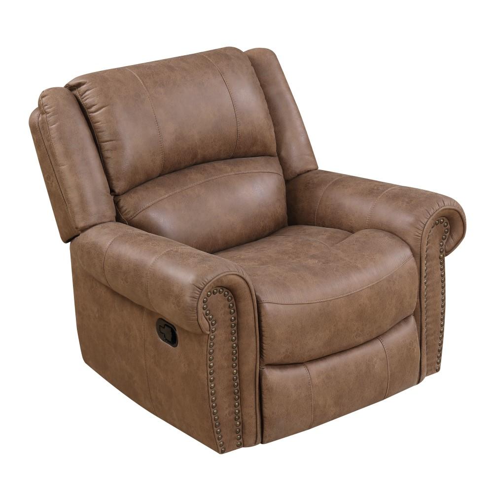 Wallace & Bay - Pruitt Weathered Brown Swivel Reclining Glider with Swivel Glider, Nailhead Trim, And Pillow Back - U510457 veiw 1
