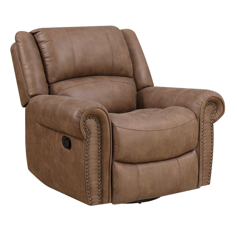 Wallace & Bay - Pruitt Weathered Brown Swivel Reclining Glider with Swivel Glider, Nailhead Trim, And Pillow Back - U510457 veiw 3
