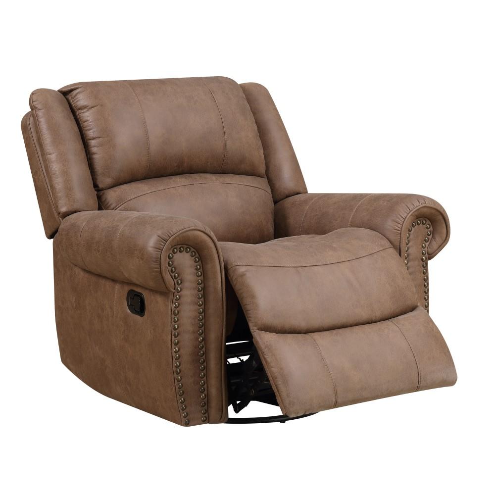 Wallace & Bay - Pruitt Weathered Brown Swivel Reclining Glider with Swivel Glider, Nailhead Trim, And Pillow Back - U510457 veiw 4