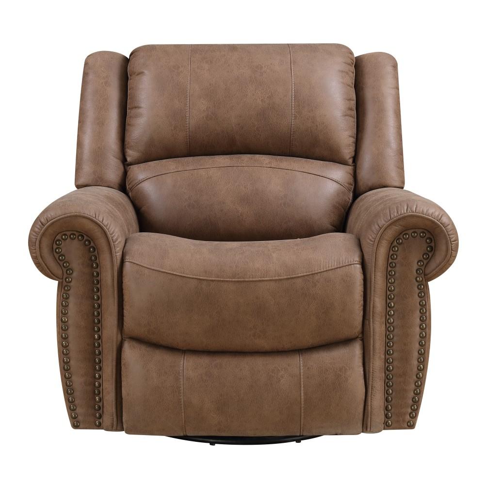 Wallace & Bay - Pruitt Weathered Brown Swivel Reclining Glider with Swivel Glider, Nailhead Trim, And Pillow Back - U510457 veiw 7