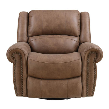 Wallace & Bay - Pruitt Weathered Brown Swivel Reclining Glider with Swivel Glider, Nailhead Trim, And Pillow Back - U510457 veiw 7