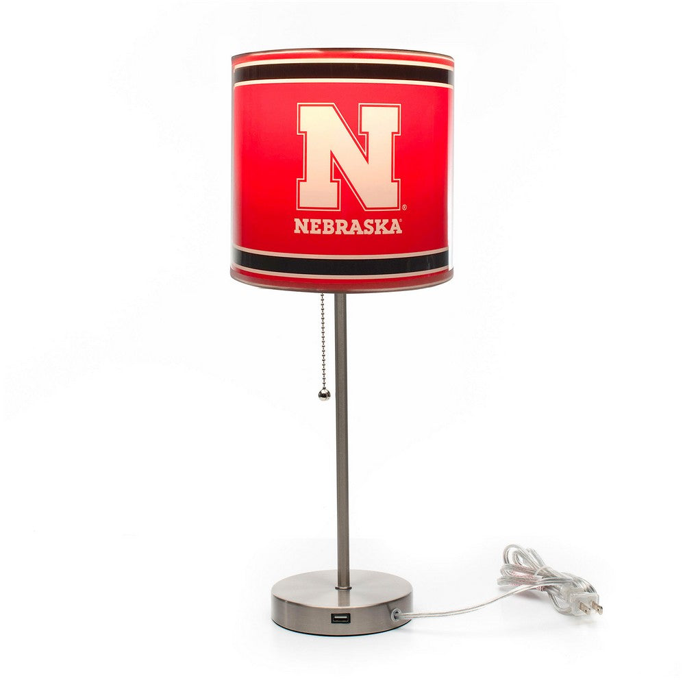 Wave7 - University of Nebraska Chrome Lamp with USB Port - 2020NEB1 view 2