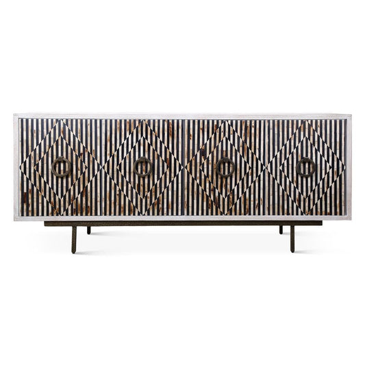 World Interiors - Alexandria 72in Sideboard with Bone, Horn, Wood Inlay on Metal Base - ZWALXBF72BWH_CLOSEOUT veiw 1