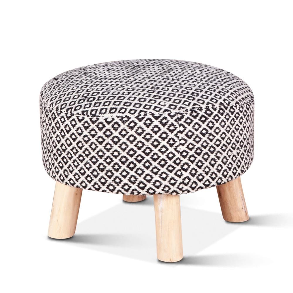 World Interiors - Algiers Stool in Bamboo with Handloom Durry Fabric - ZWALGRRST24_CLOSEOUT veiw 1