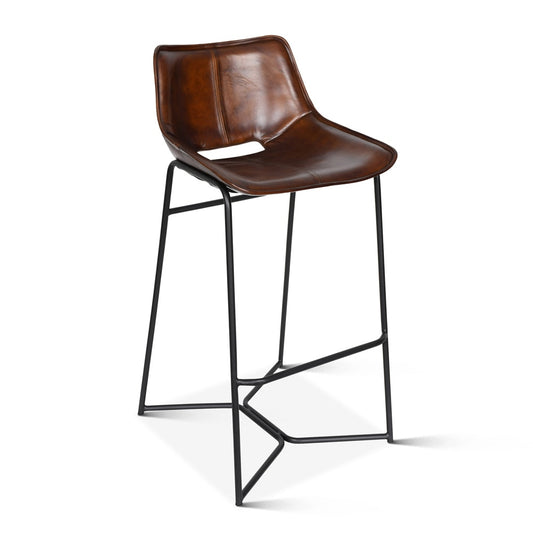World Interiors - Brisbane Bar Chair in Hand Washed Chestnut Leather - ZWBRISTBC-CN_CLOSEOUT veiw 1