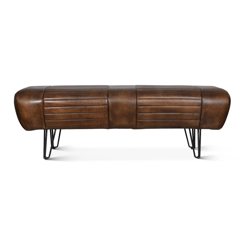 World Interiors - Brisbane Bench in Antique Whiskey Leather - ZWBRIMWLBN veiw 1