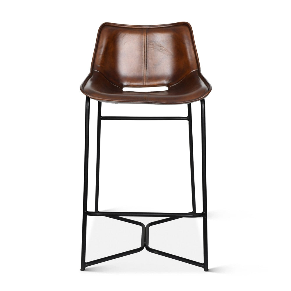 World Interiors - Brisbane Counter Chair in Hand Washed Chestnut Leather - ZWBRIMCCCH veiw 1