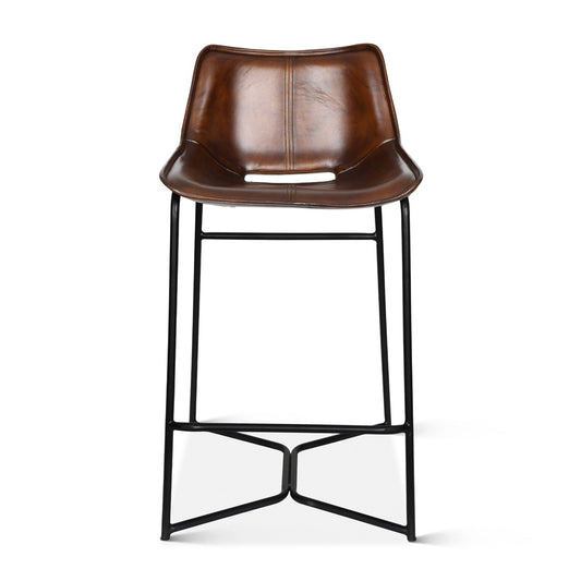 World Interiors - Brisbane Counter Chair in Hand Washed Chestnut Leather - ZWBRIMCCCH veiw 1
