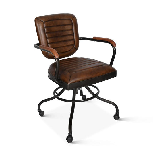 World Interiors - Brisbane Desk Chair in Antique Whiskey Leather - ZWBRIDCHW veiw 1