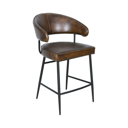 World Interiors - Brisbane Dover Counter Chair in Washed Chestnut Leather - ZWBRIDCCCH veiw 1