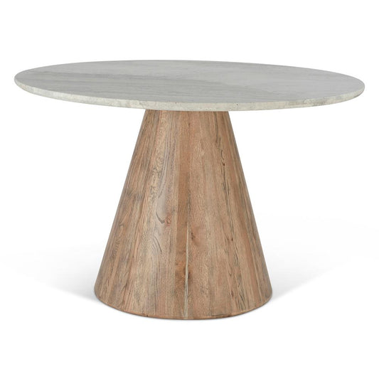 World Interiors - Caldera 48in Round Dining Table in White Travertine and Light Oak - ZWCALRD48WTLO veiw 1