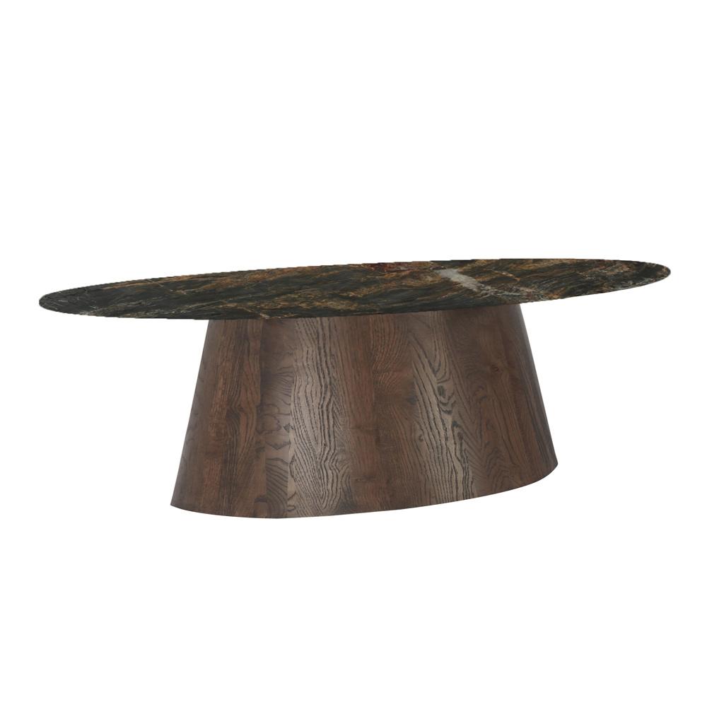 World Interiors - Caldera 90in Oval Dining Table in Lava Marble with Dark Oak base - ZWCAL90DTLMDO veiw 1