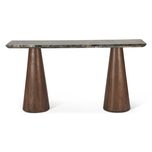 World Interiors - Caldera Console Table with Lava Marble and Dark Oak Base - ZWCALCTLMDOB veiw 1