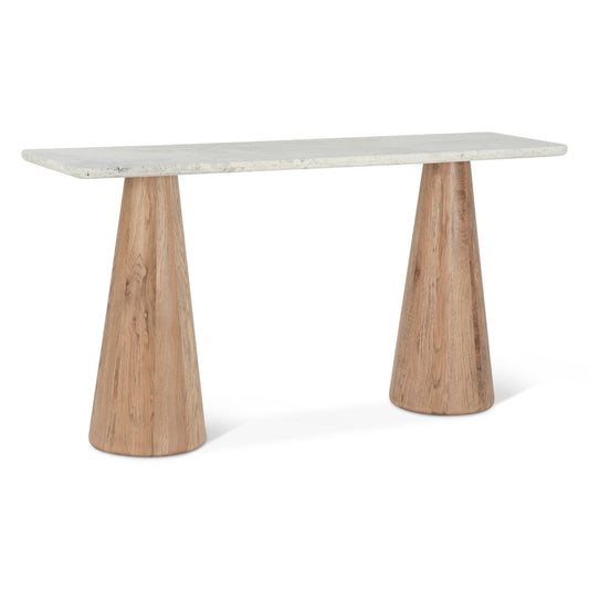 World Interiors - Caldera Console Table with White Travertine and Light Oak Base - ZWCALCTWTLO veiw 1