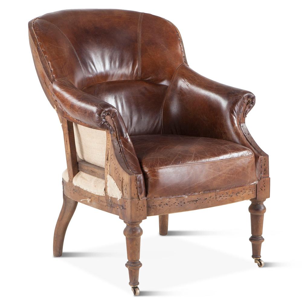 World Interiors - Charles Albert Armchair in Vintage Cigar Leather - ZWCH199-311 veiw 1